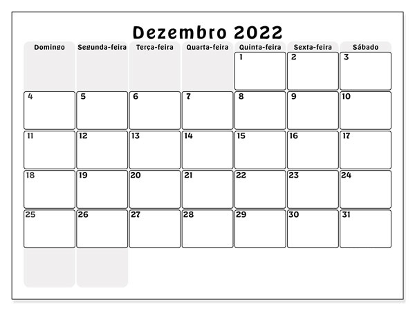 2022 Calendário Dezembro Imprimir