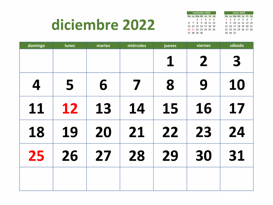 2022 Calendario Diciembre Argentina