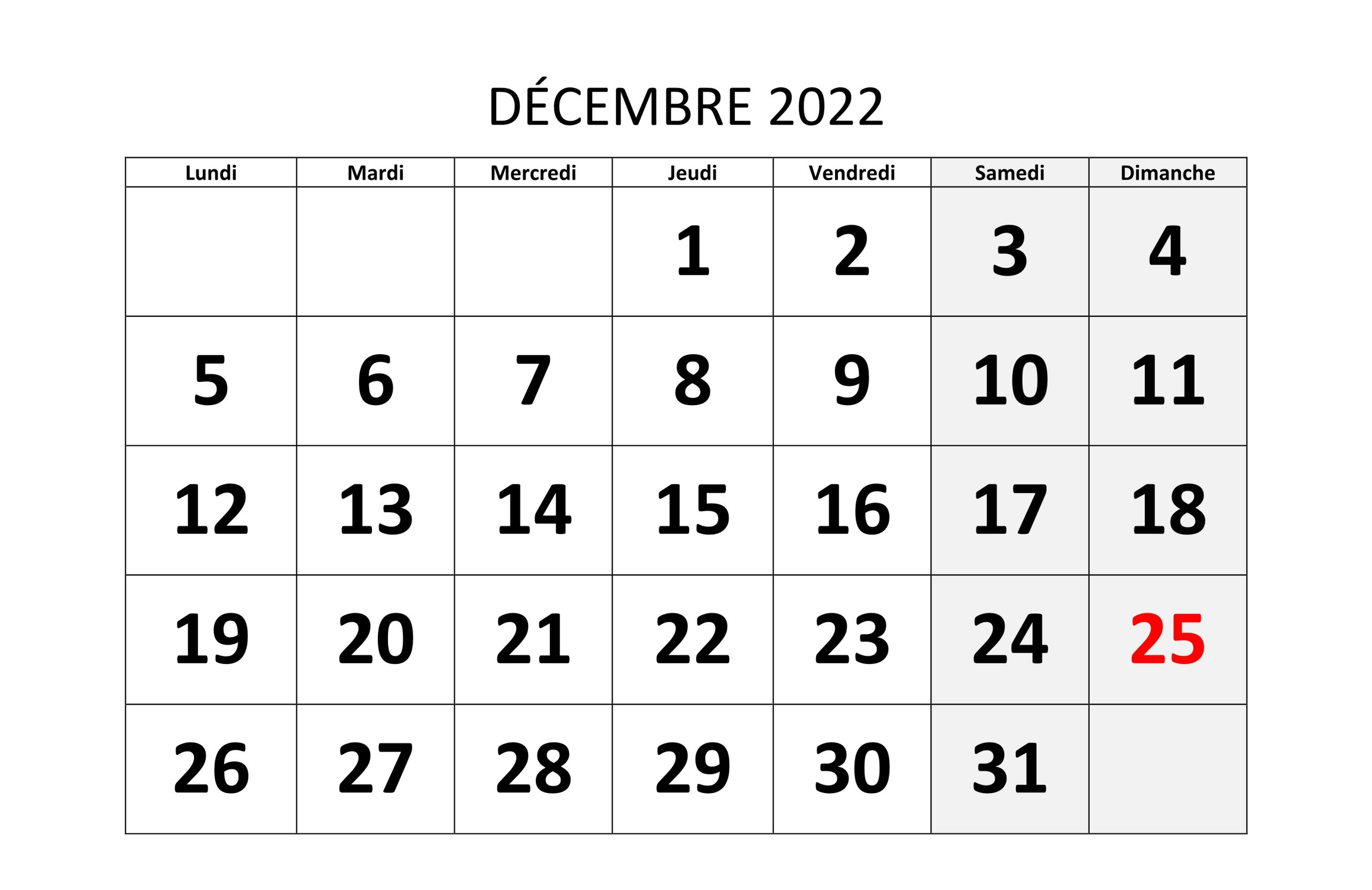 2022 Calendrier Décembre PDF