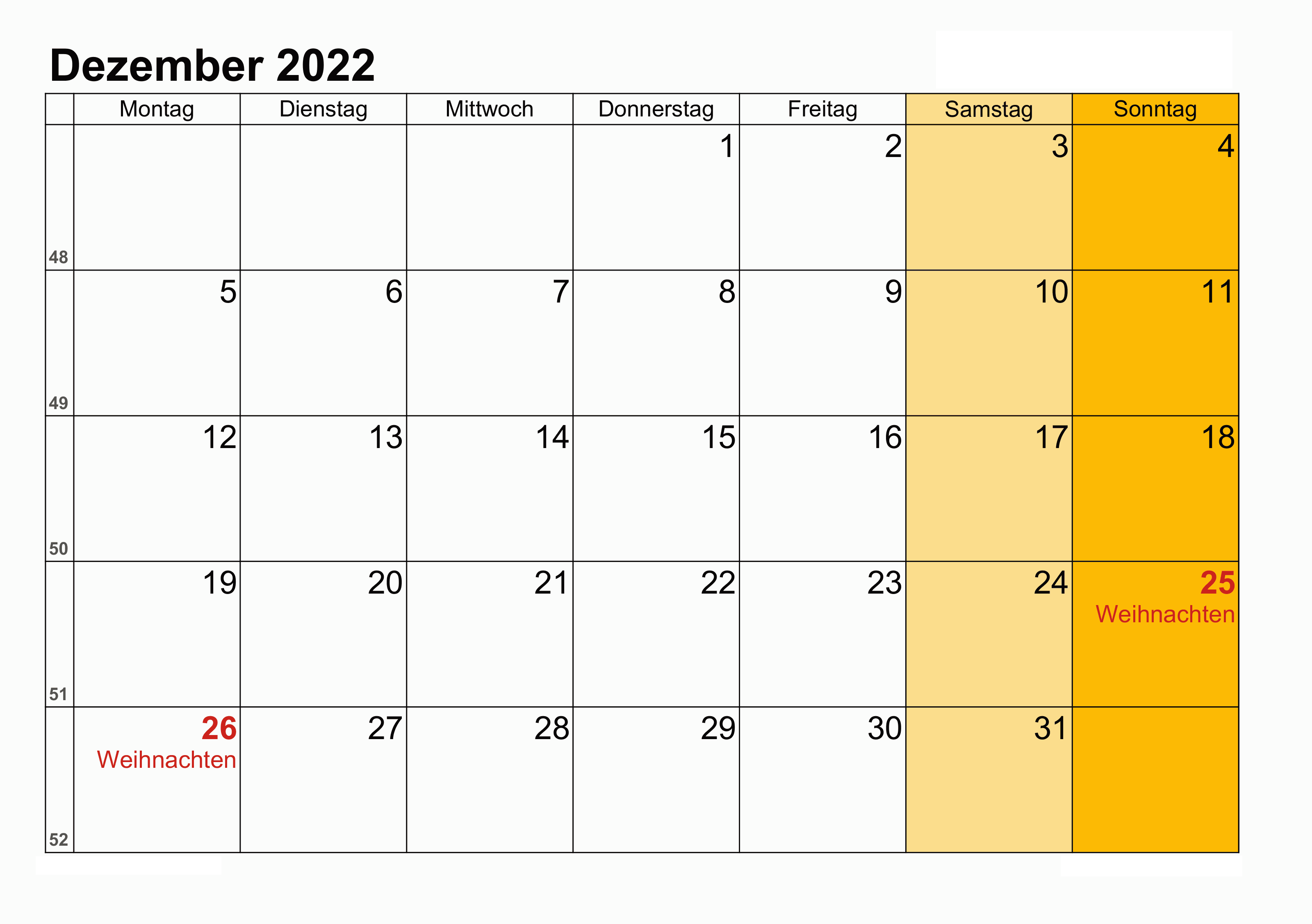 2022 Kalender Dezember Mit Feiertagen