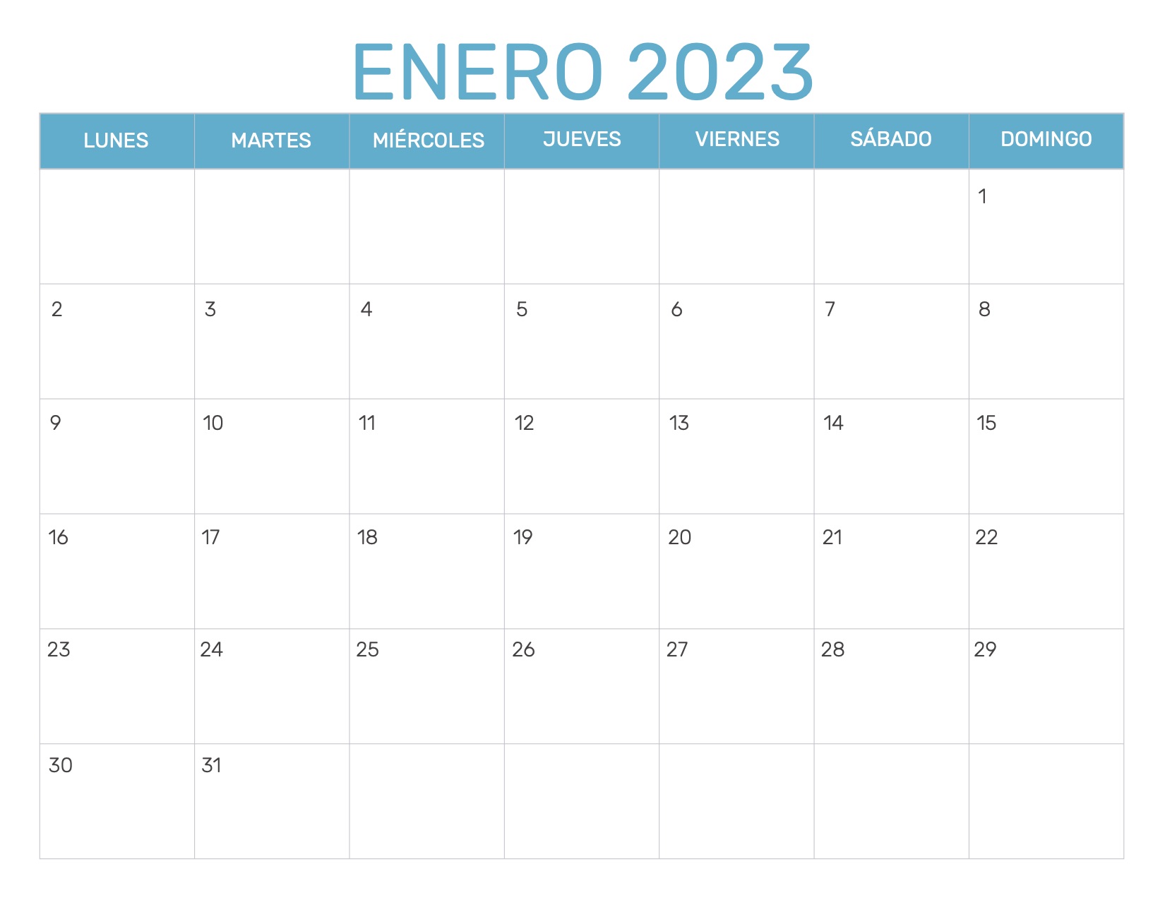 2023 Calendario Enero Chile