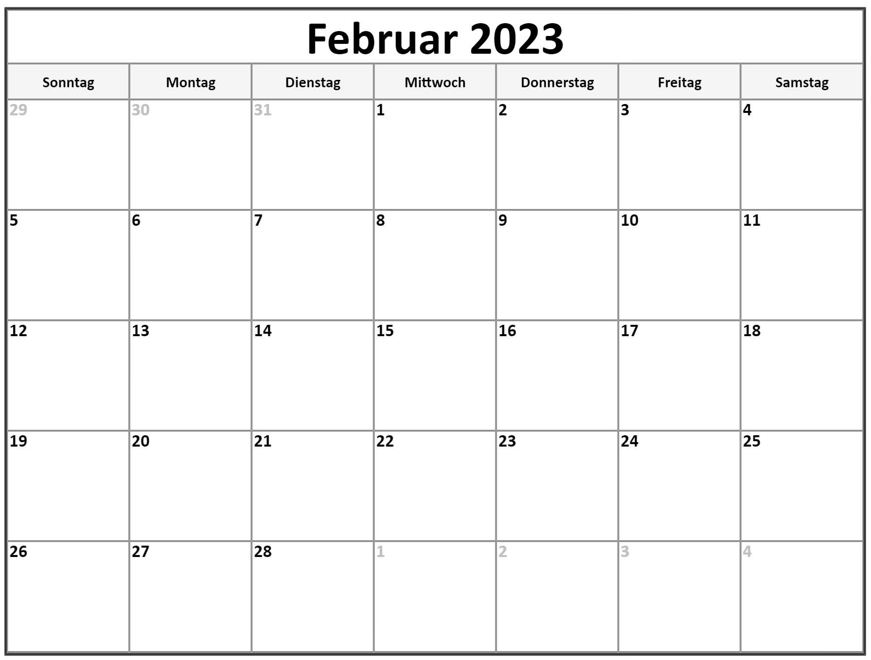 2023 Kalender Februar