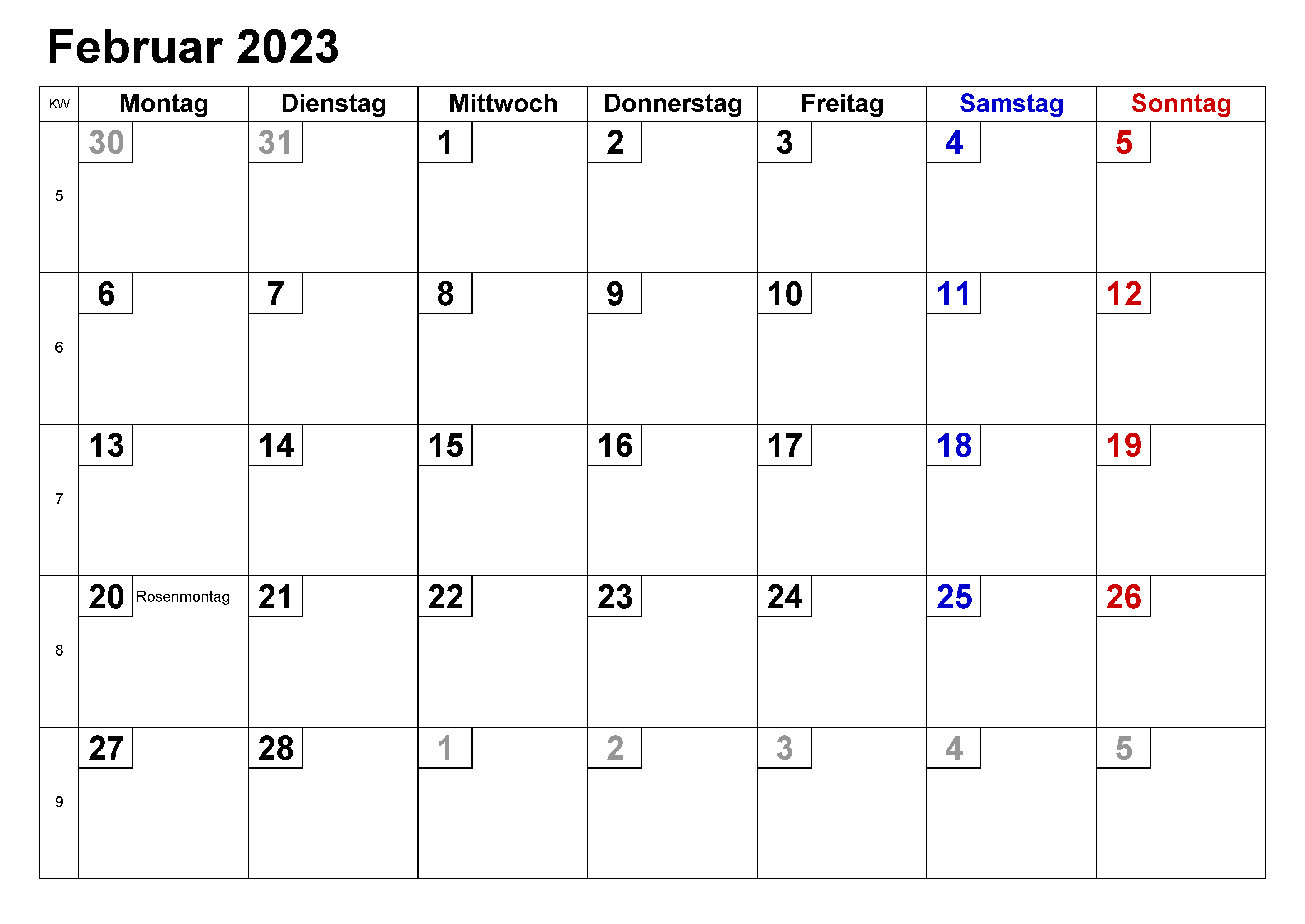 2023 Kalender Februar