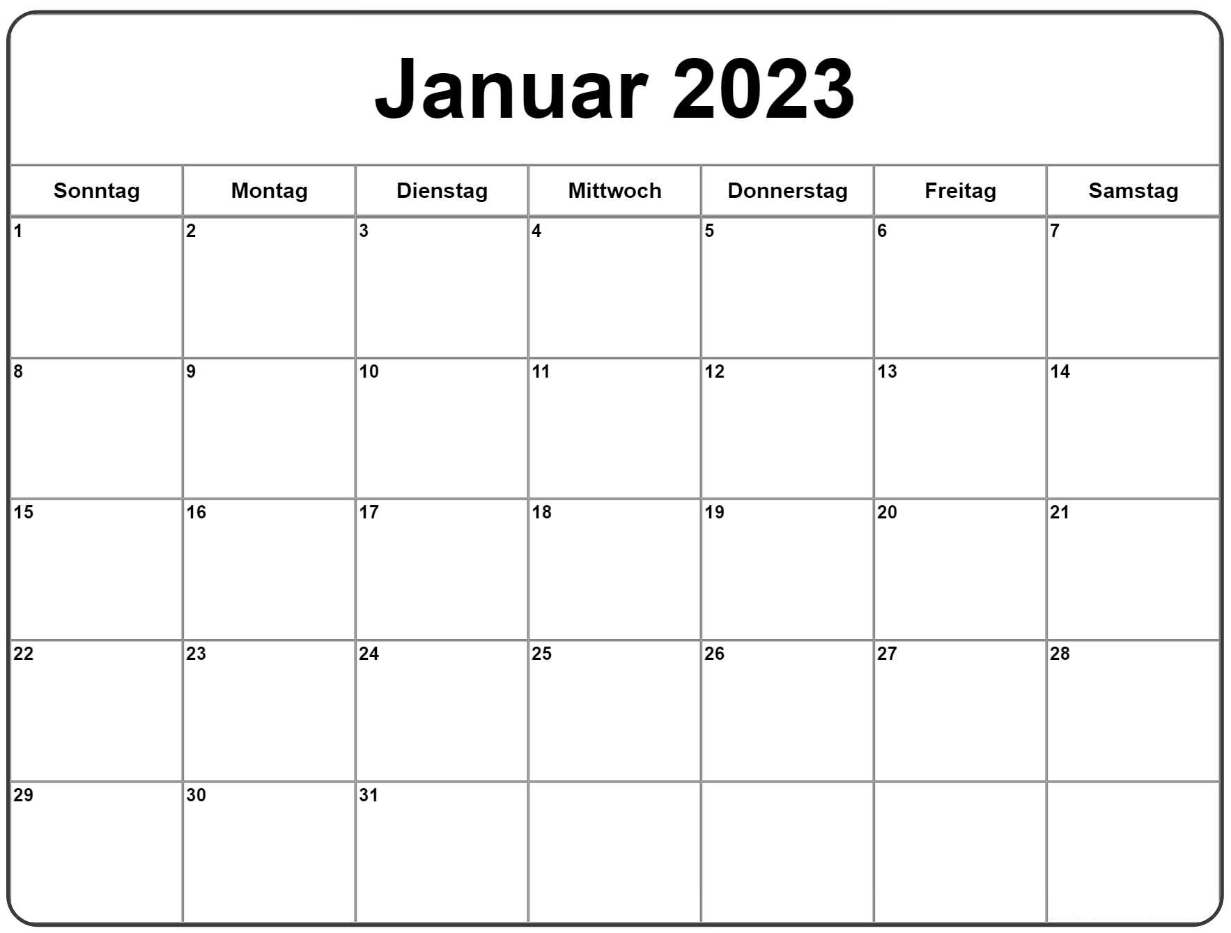2023 Kalender Januar