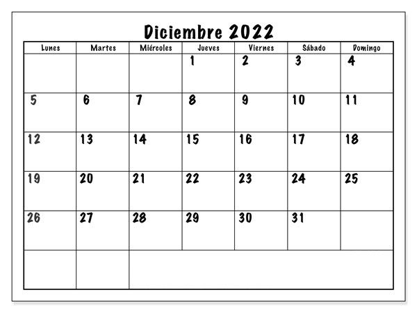 Calendario 2022 Diciembre Argentina