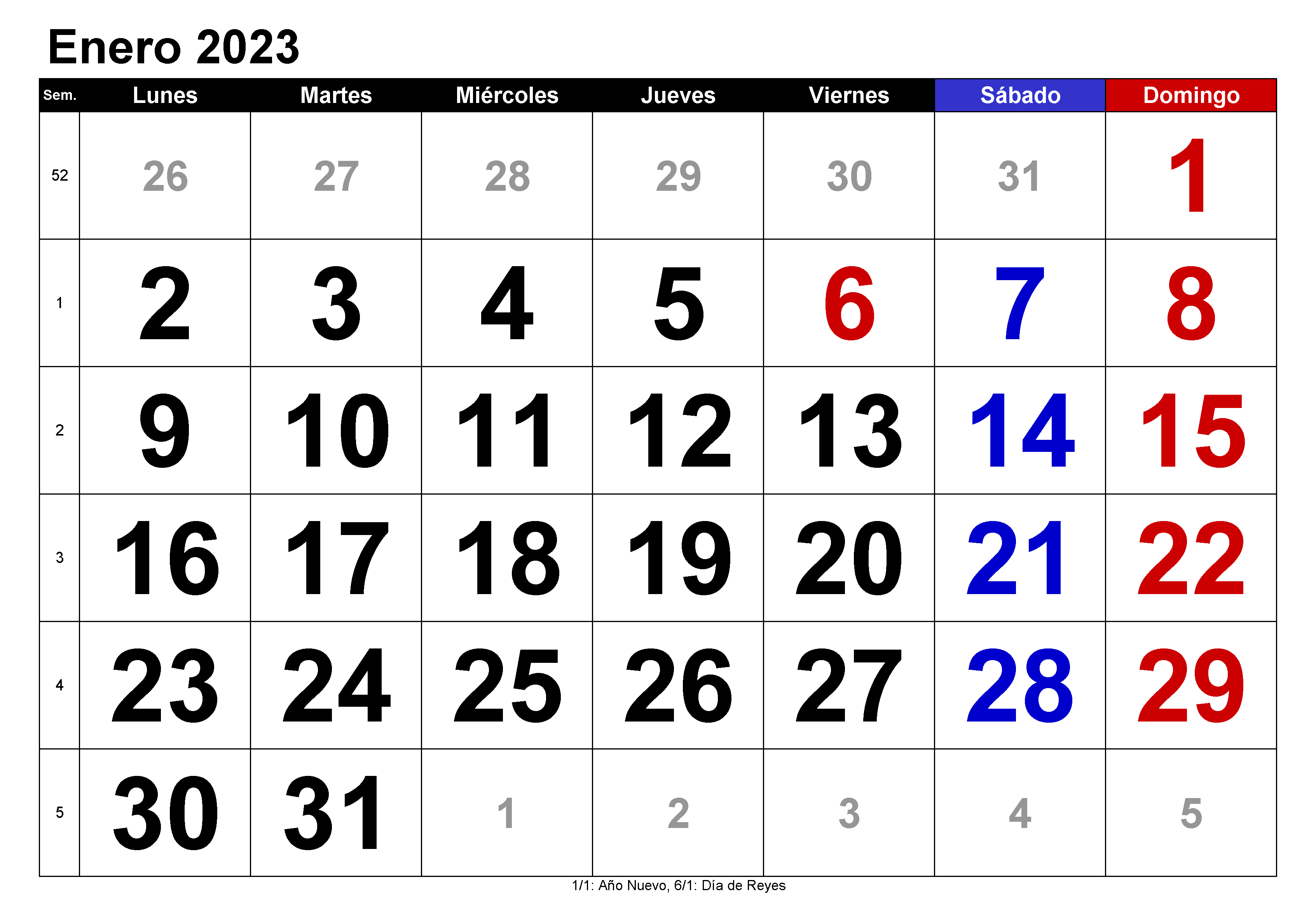 Calendario 2023 Enero Chile