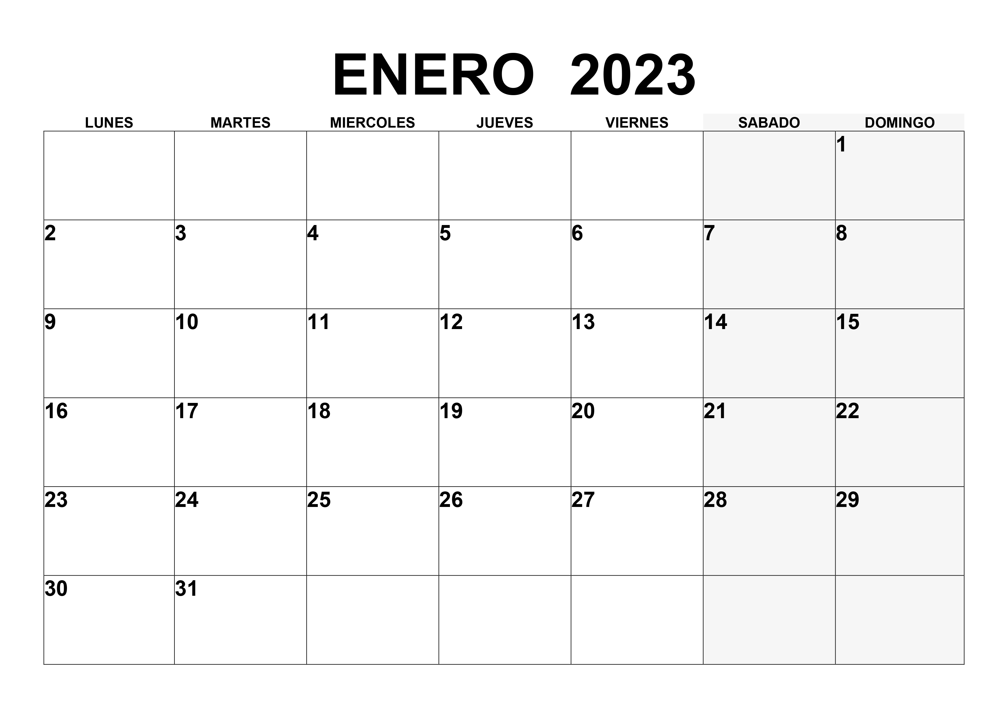 Calendario 2023 Enero Para Imprimir