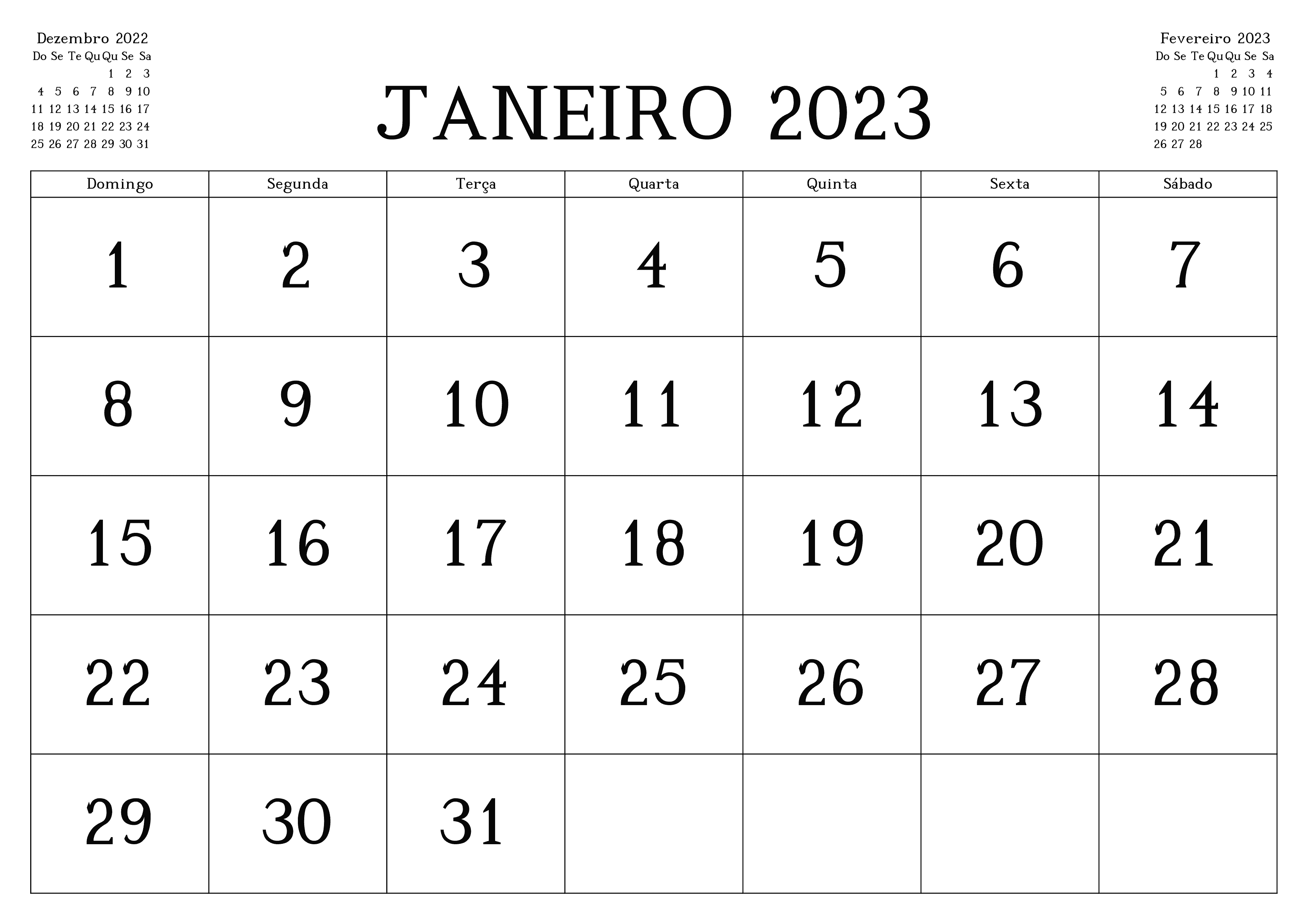 Calendário 2023 Janeiro