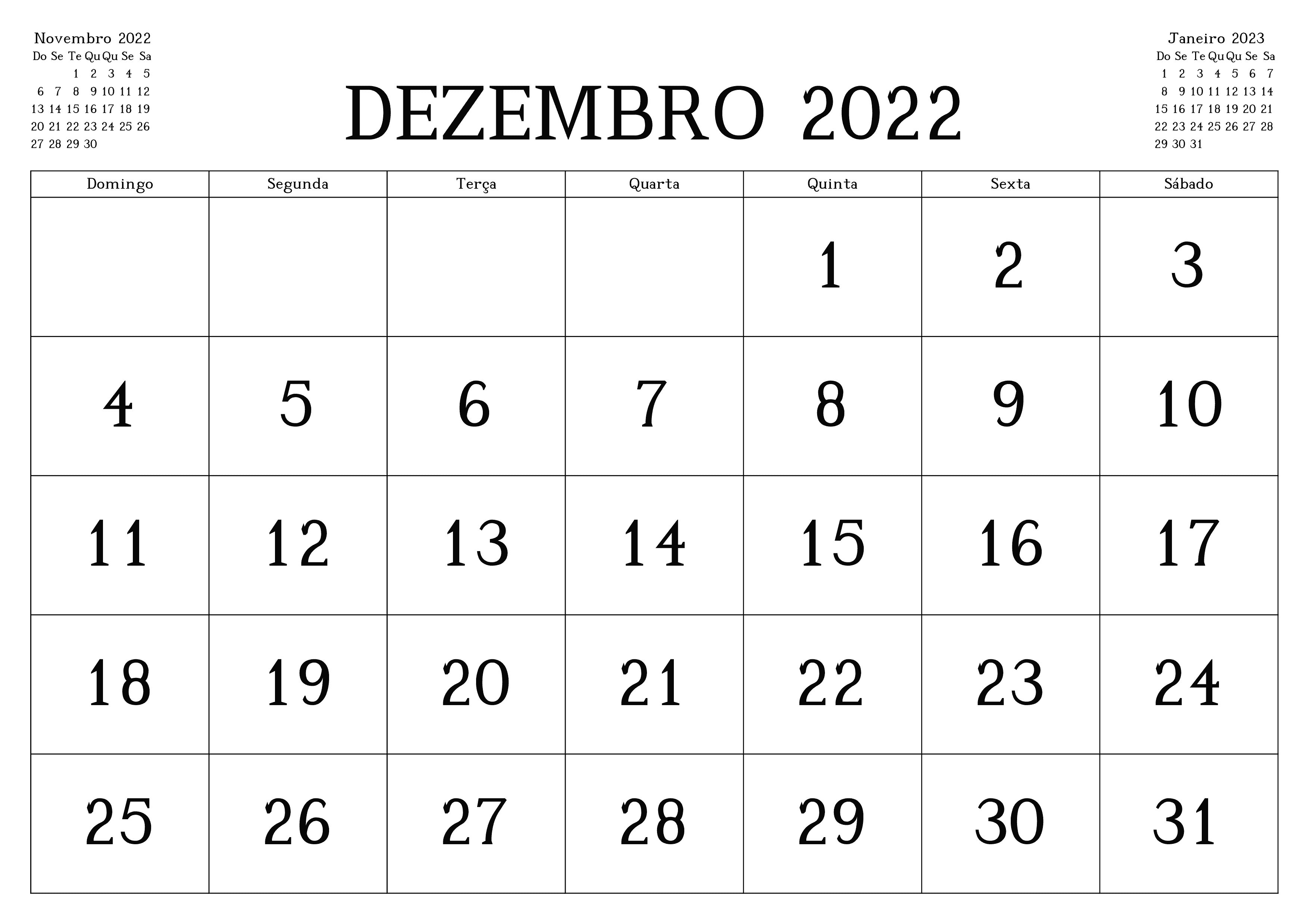 Calendário Dezembro 2022 Imprimir