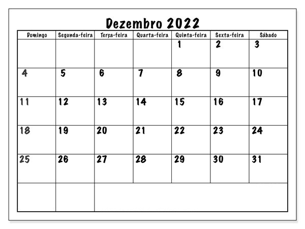 Calendário Dezembro 2022 Notas