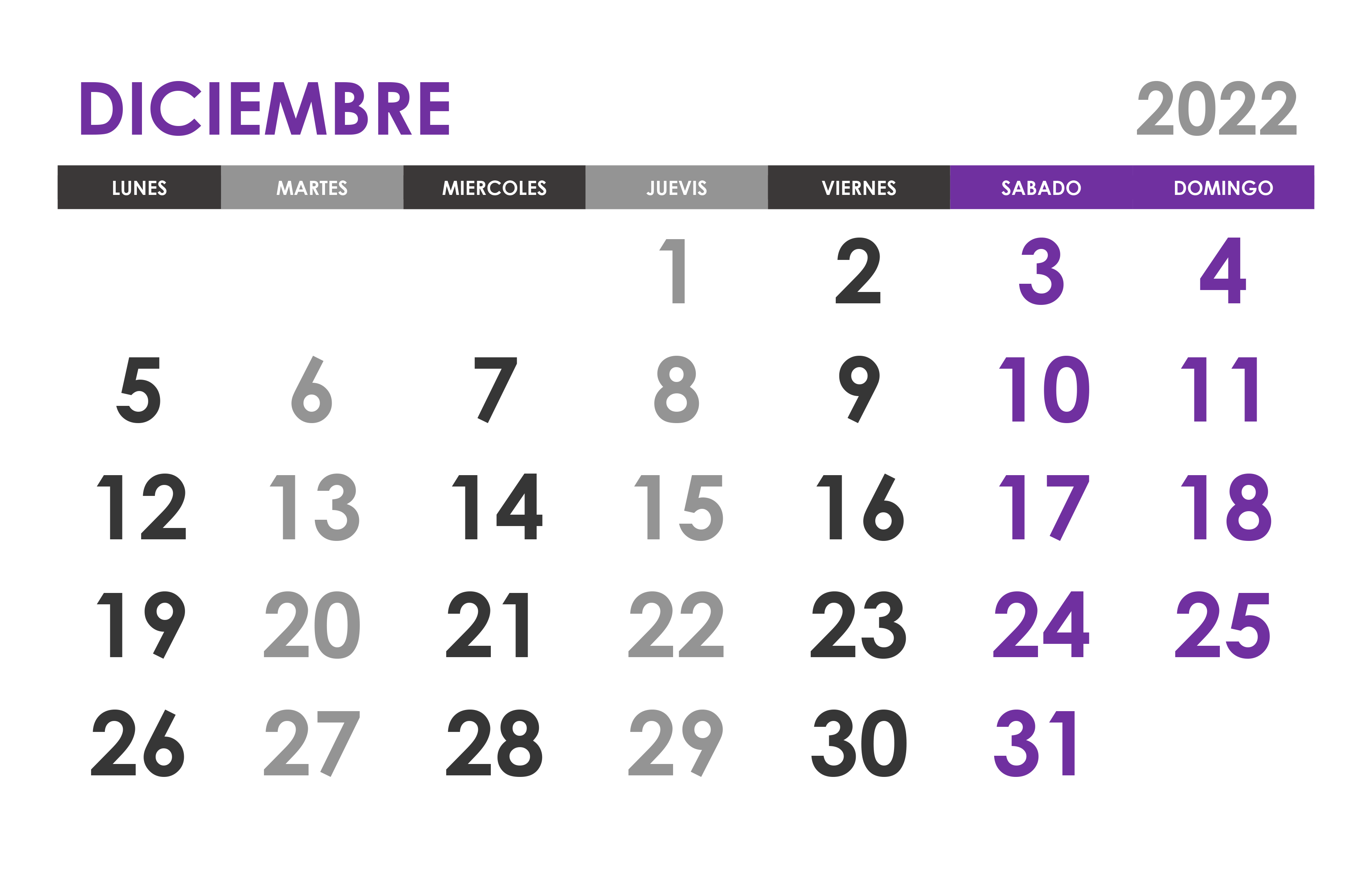 Calendario Diciembre 2022 Argentina