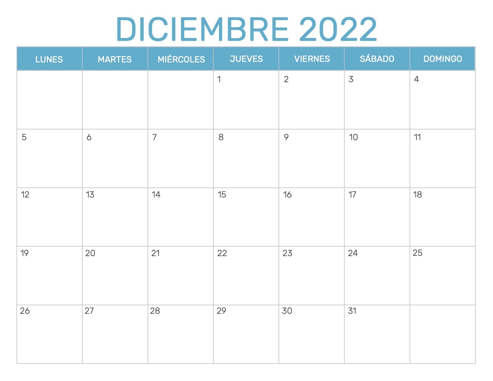 Calendario Diciembre 2022 Chile