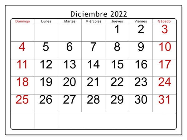 Calendario Diciembre Con Festivos 2022