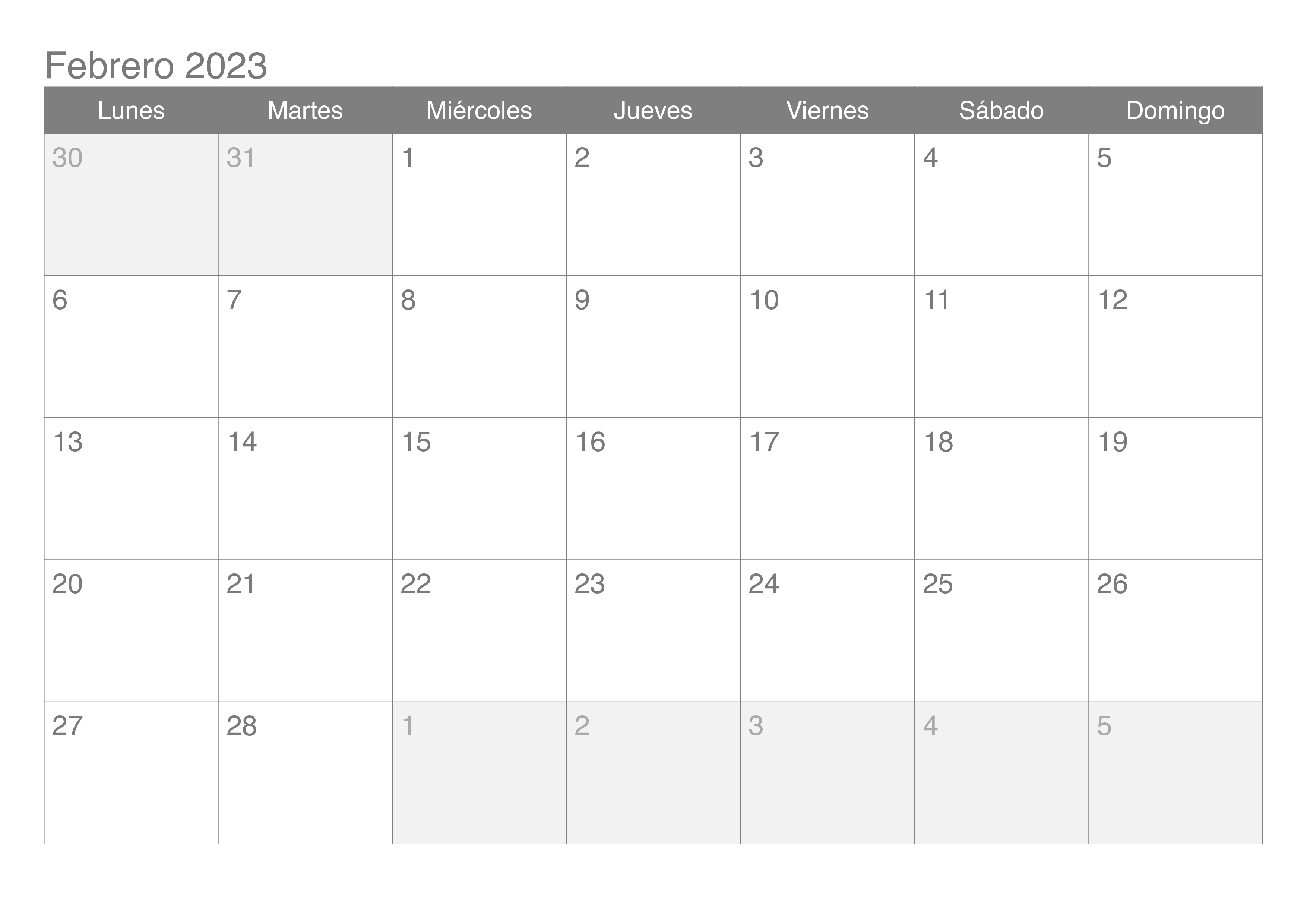 Calendario Febrero 2023 Chile