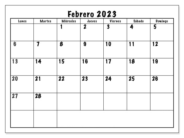 Calendario Febrero 2023 Mensual