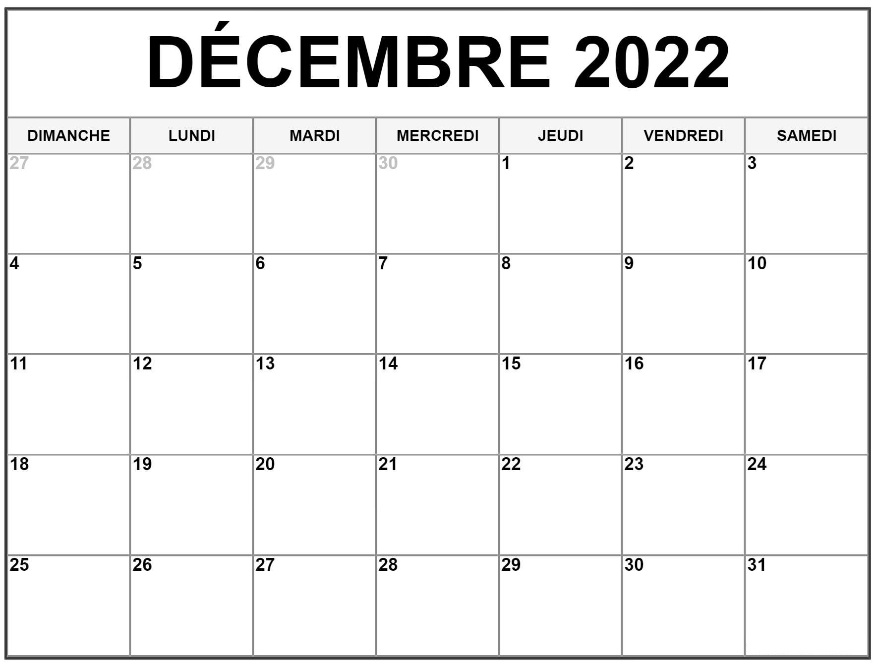 Calendrier-Decembre 2022 A Imprimer