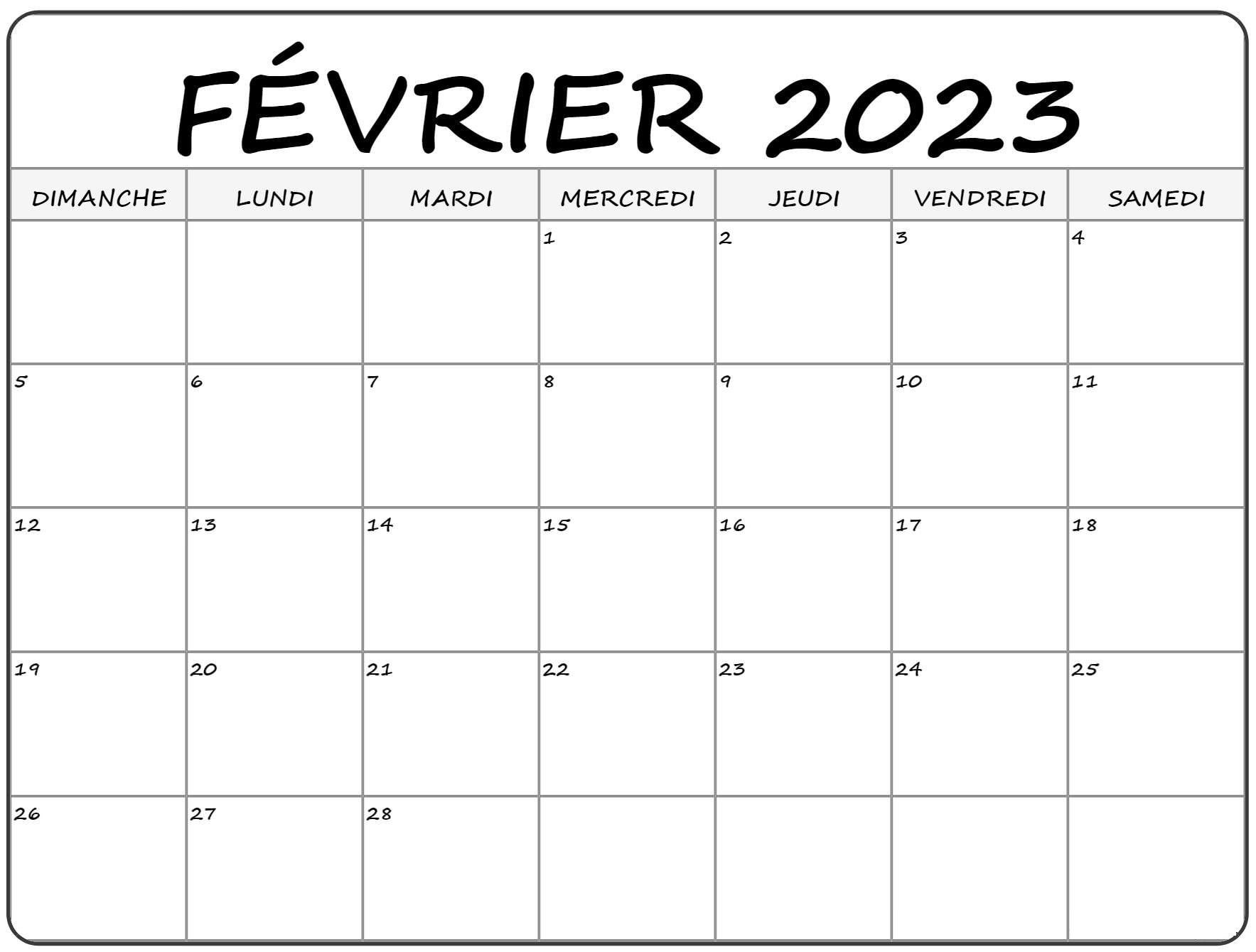 Calendrier Février 2023 Imprimable - Docalendario