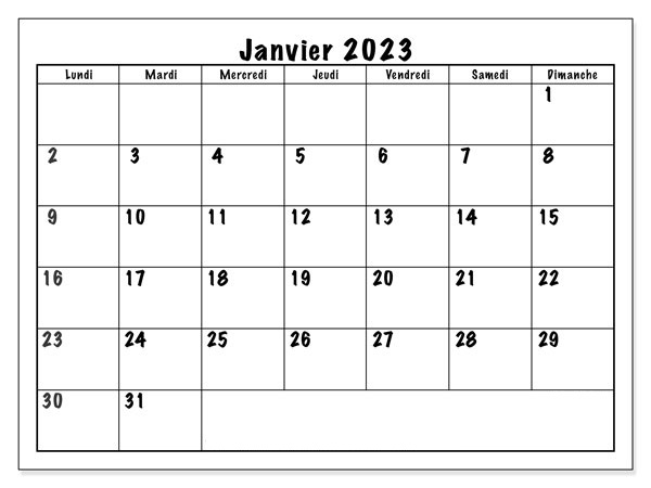 Janvier Calendrier 2023 Avec Notes - Docalendario