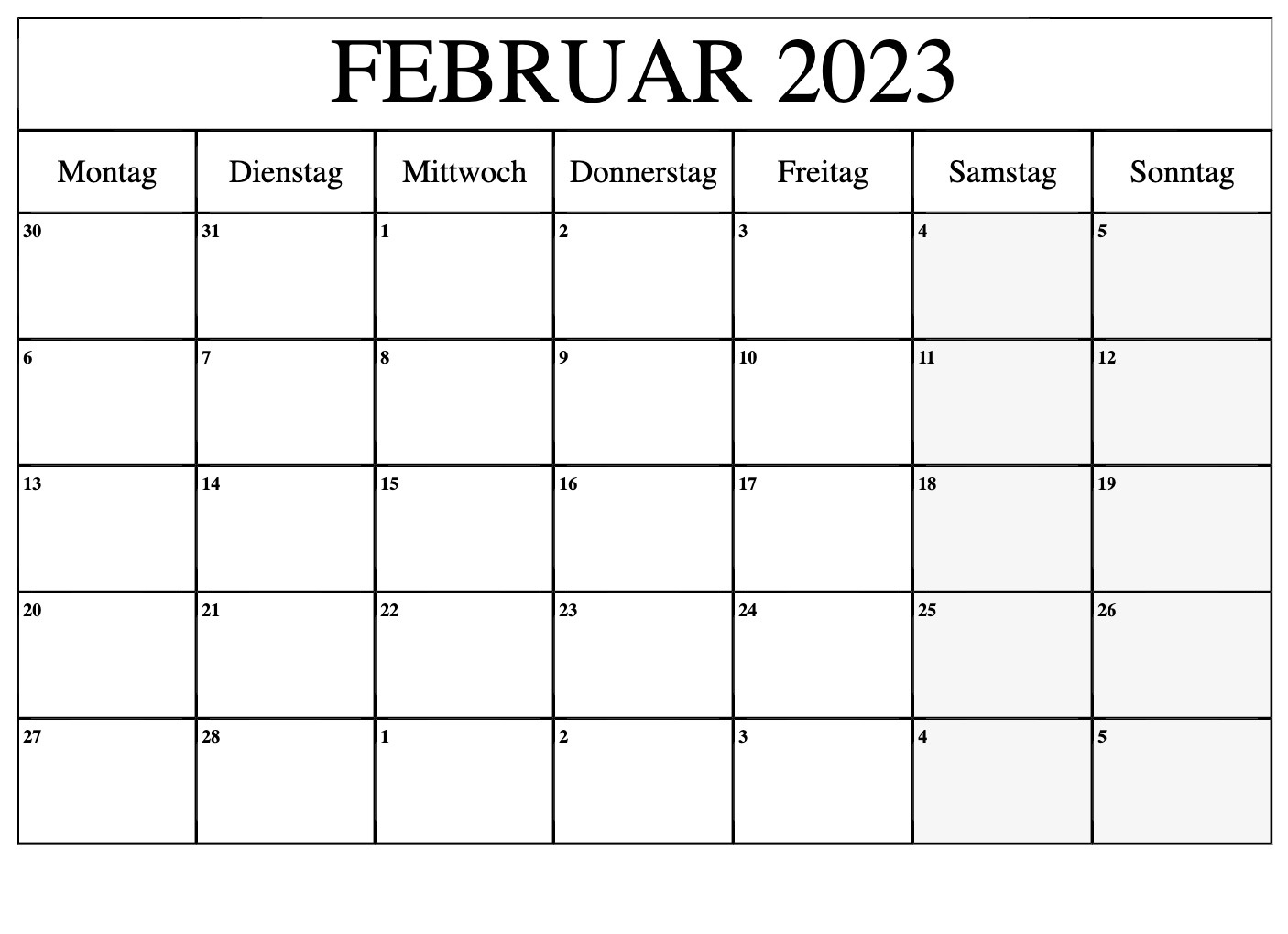 Kalender 2023 Februar Zum Ausdrucken