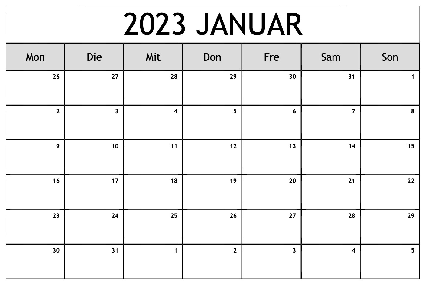 Kalender 2023 Januar Zum Ausdrucken