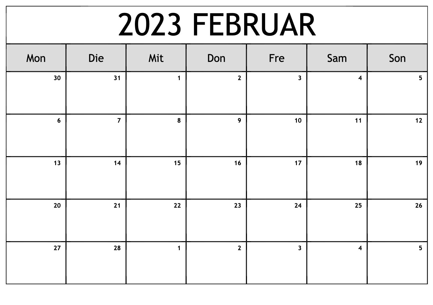 Kalender Februar 2023 Anpassen - Docalendario