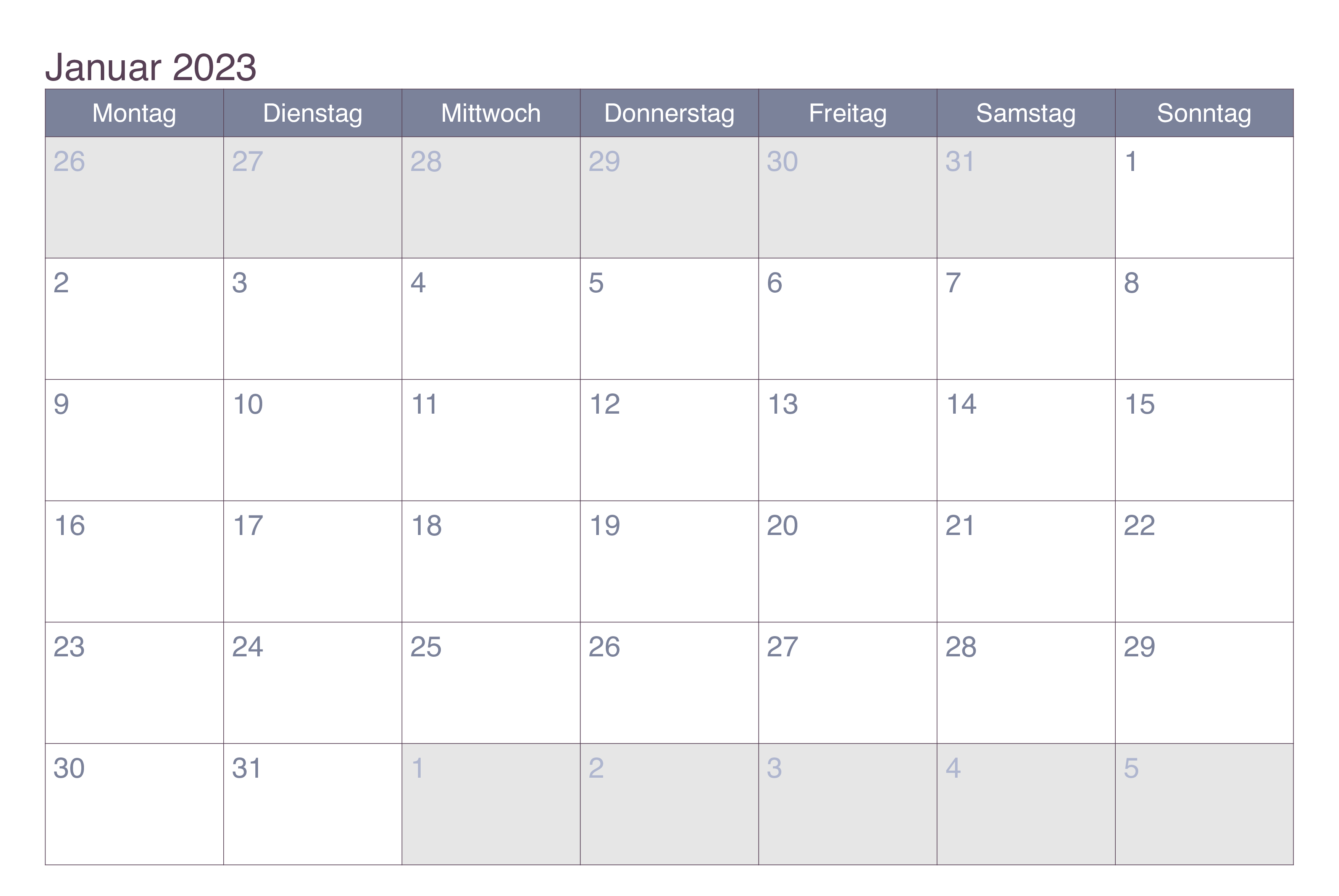 Kalender Januar 2023 Mit Feiertagen