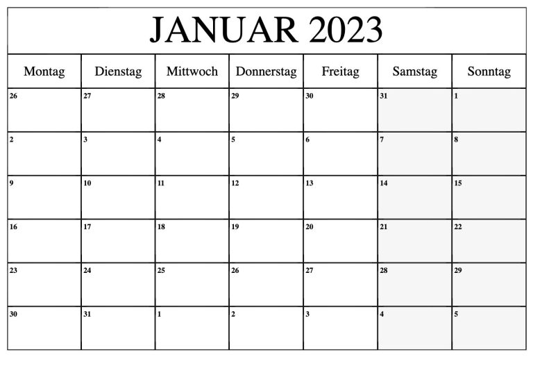 Kalender Januar 2023 Mit Feiertagen Planer Docalendario