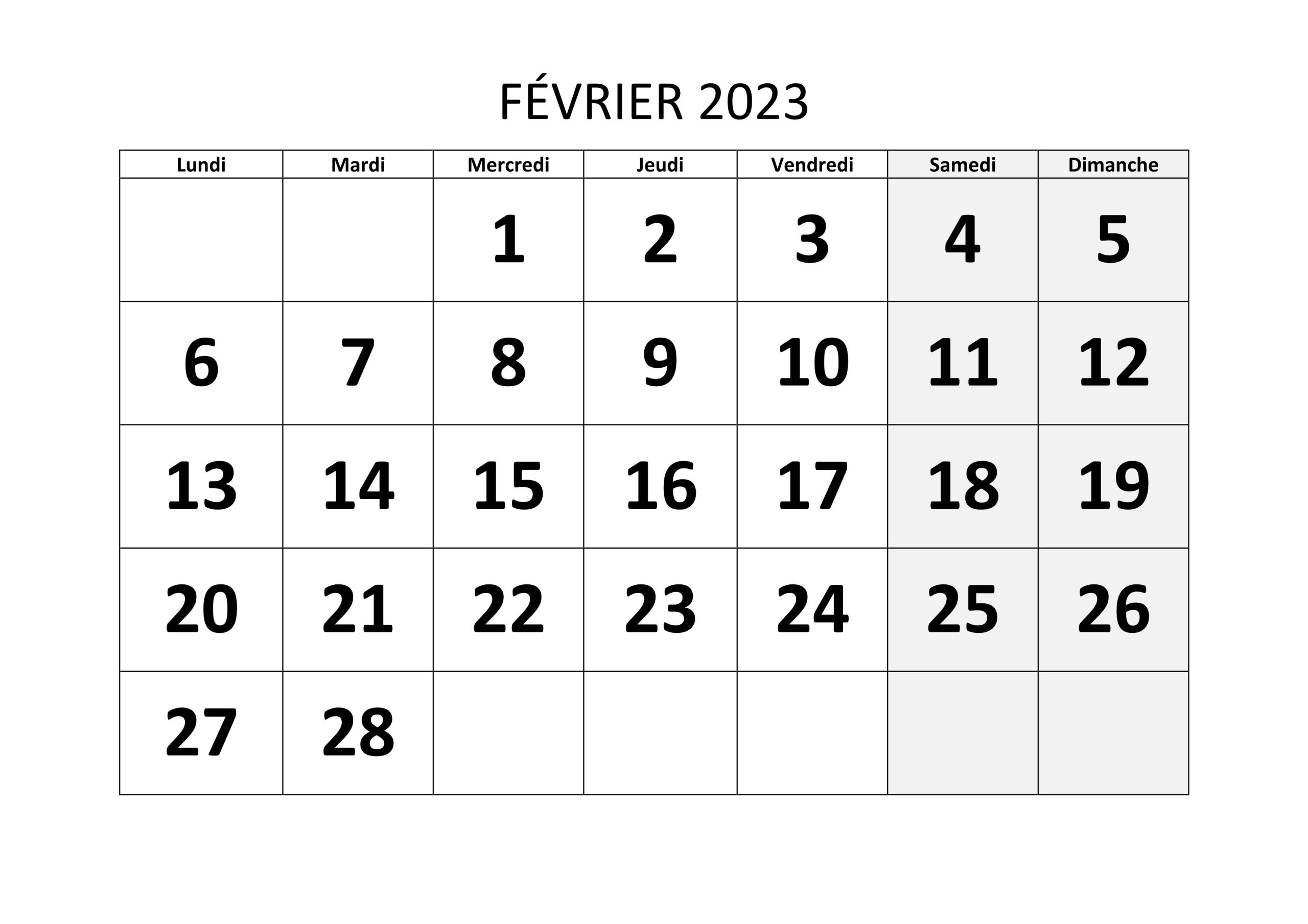 2023 Calendrier Février PDF