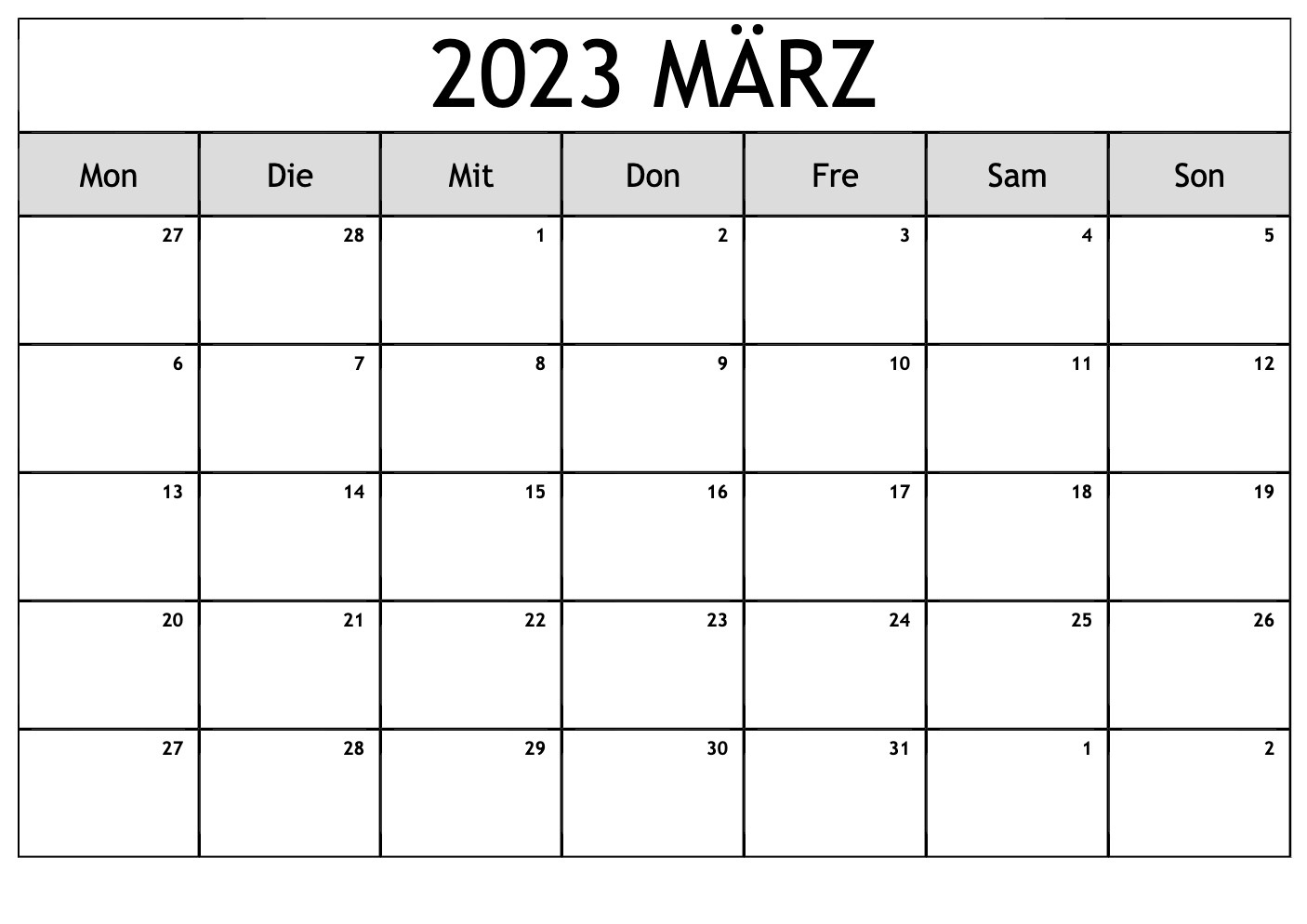 2023 Kalender März