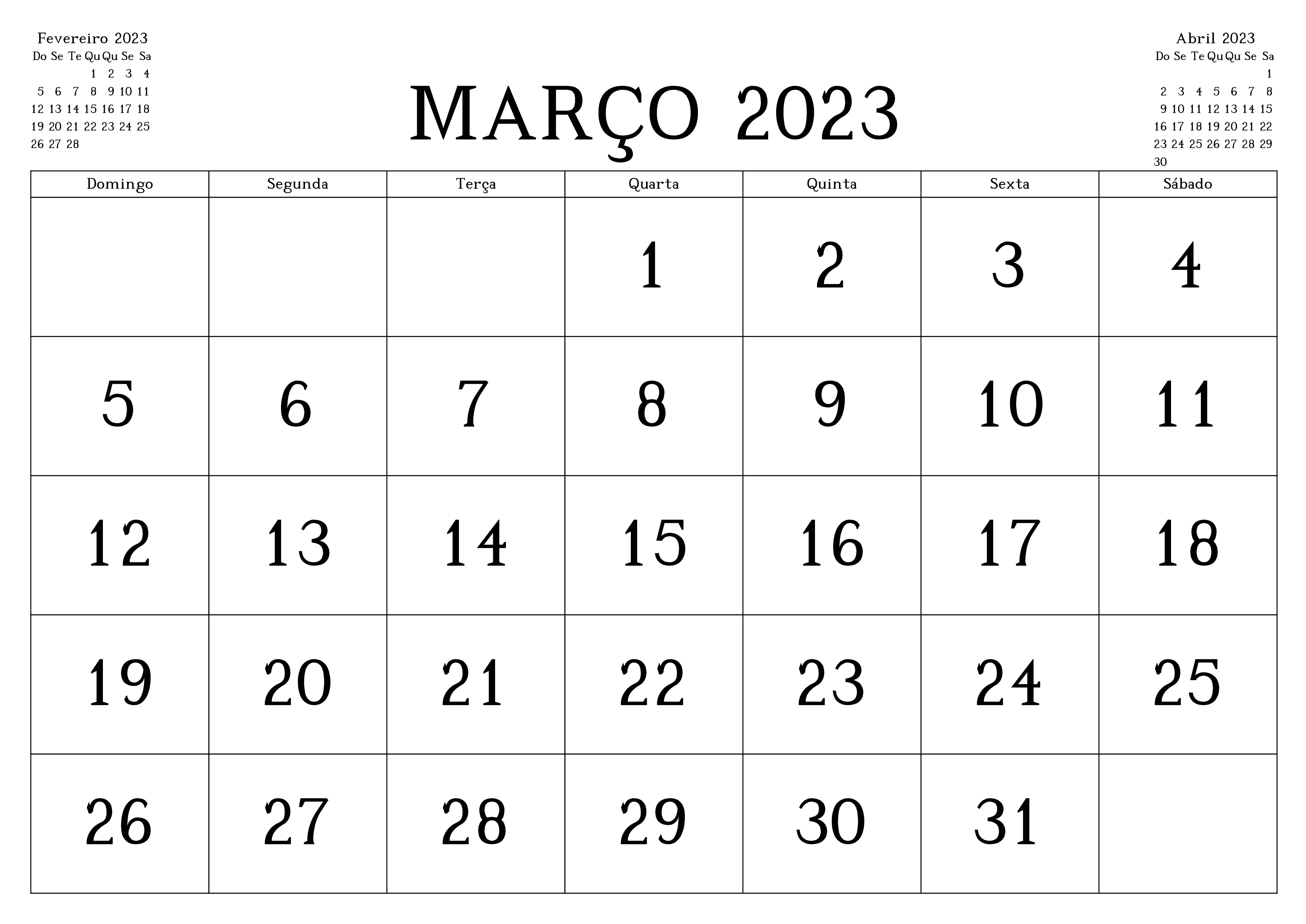Calendário 2023 Março Para Imprimir