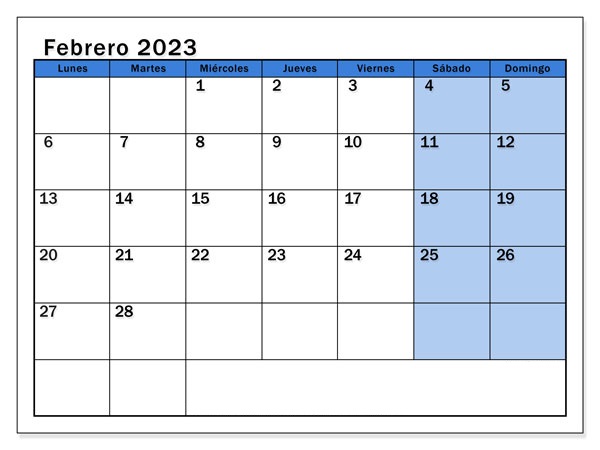 Calendario Febrero 2023 Con Notas