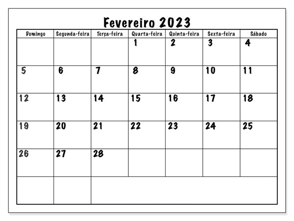 Calendário Fevereiro 2023 Mês