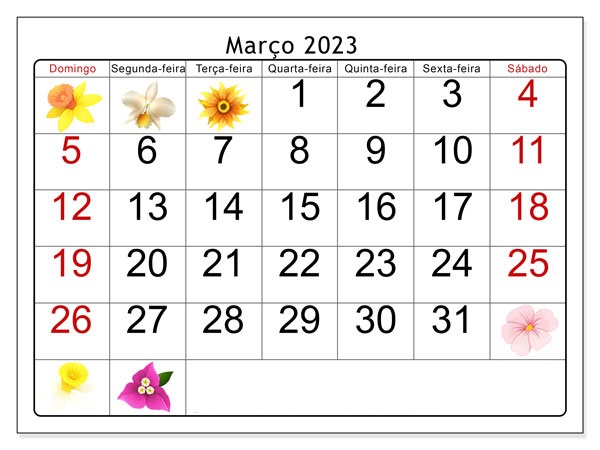 Calendário Março 2022 Para Imprimir