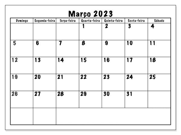 Calendário Março 2023 Para Imprimir Notas
