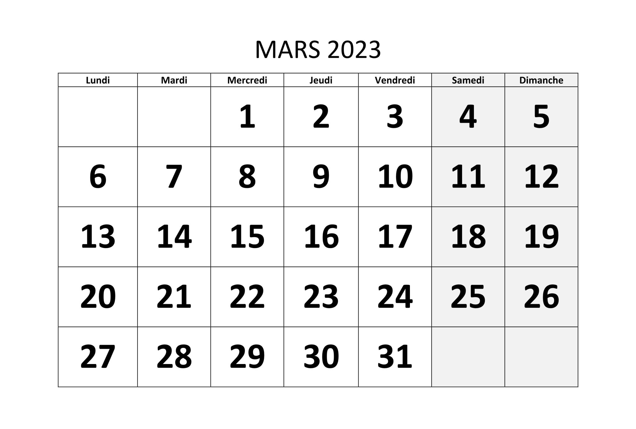 Calendrier 2023 Mars 2023 - PELAJARAN