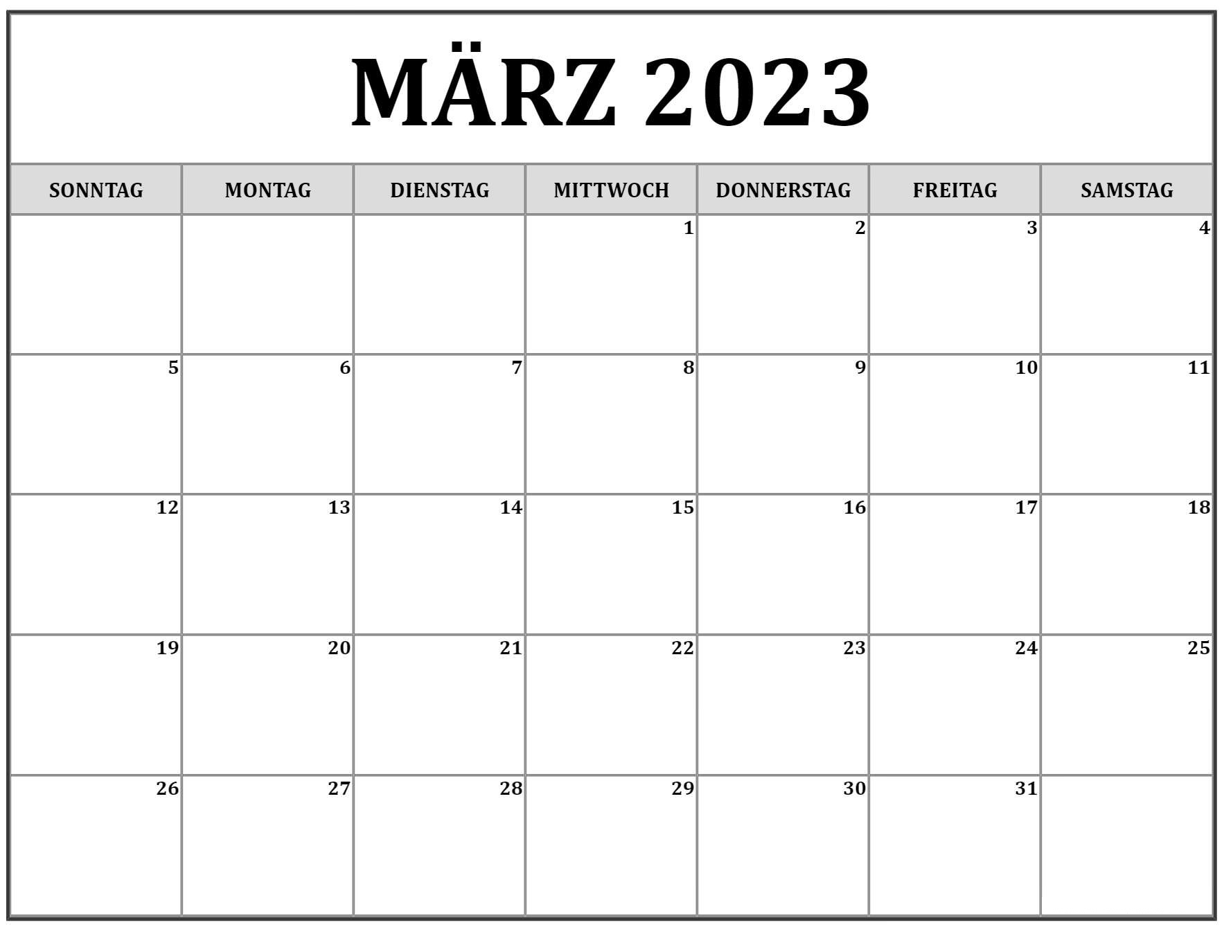 Kalender 2023 März