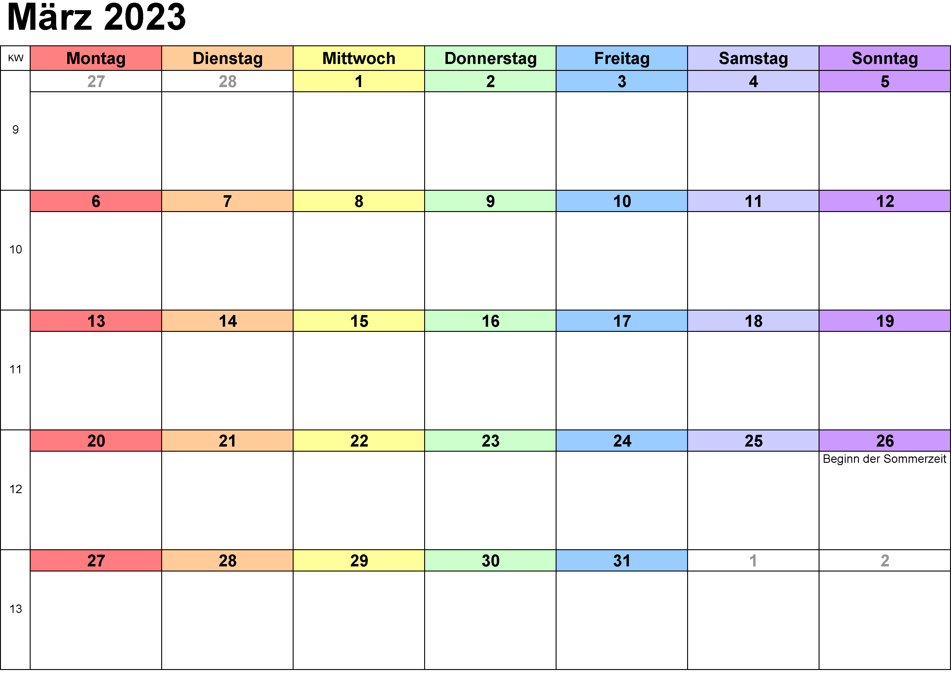 Kalender 2023 März Zum Ausdrucken