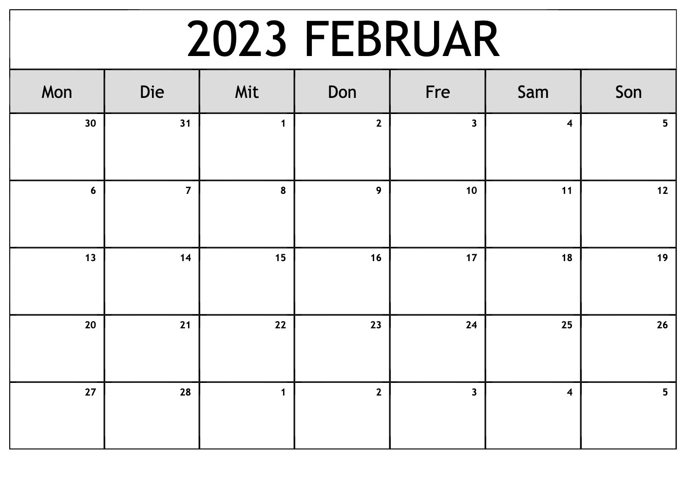 Kalender Februar 2023 Mit Feiertagen