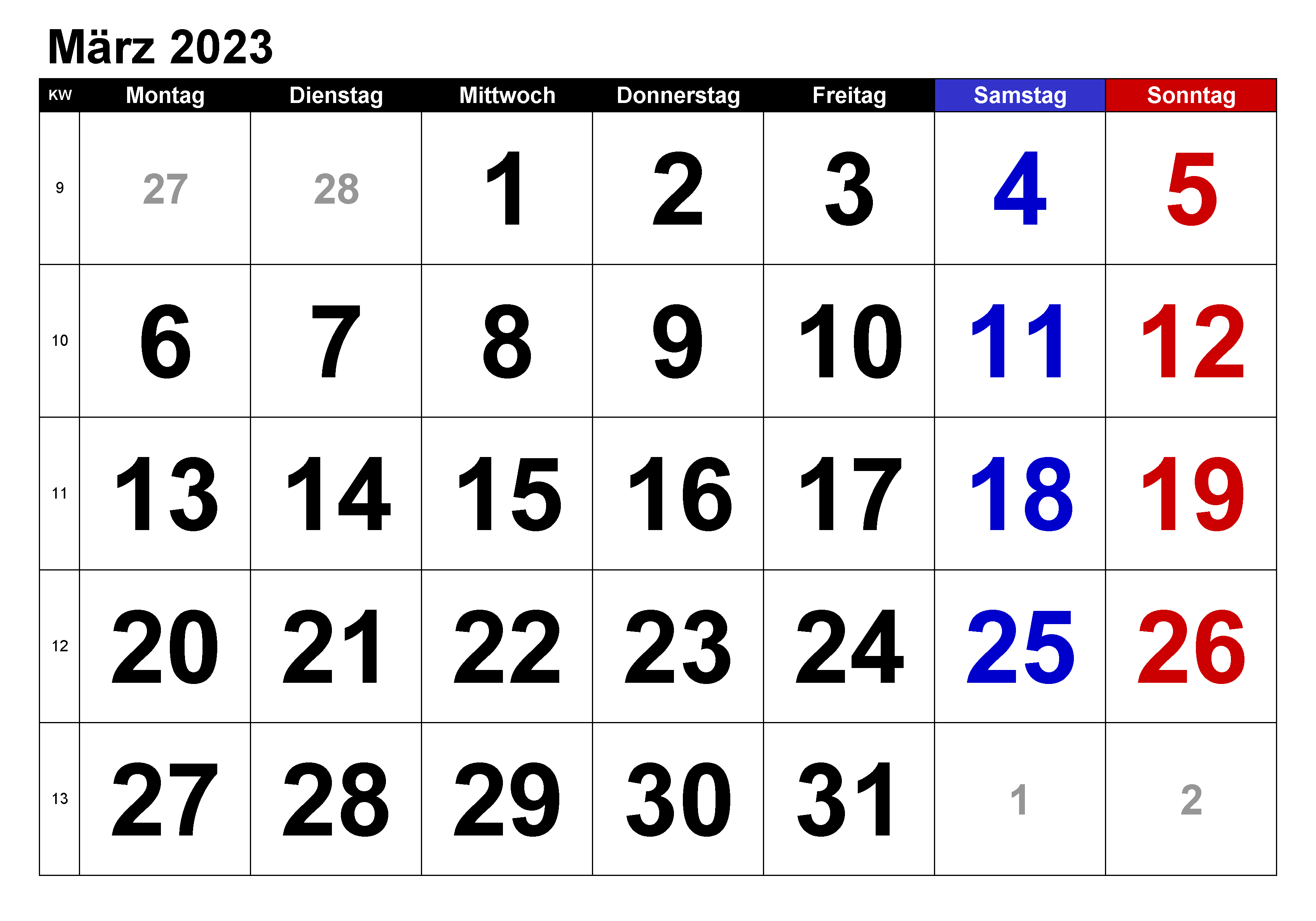 Kalender März 2023 Zum Ausdrucken