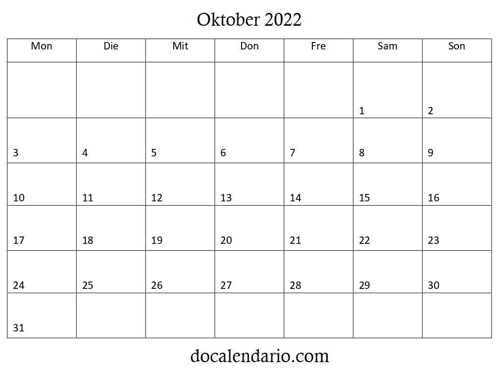 Kalender Oktober 2022 621ms