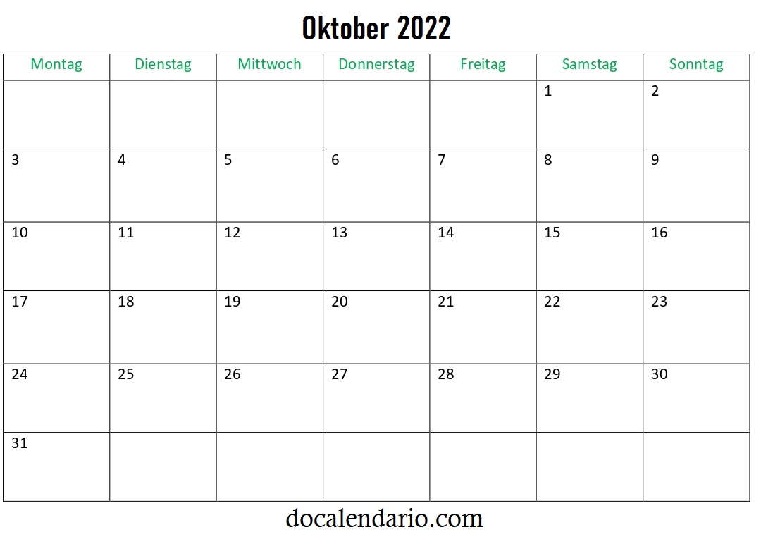 Kalender Oktober 2022 Belgien