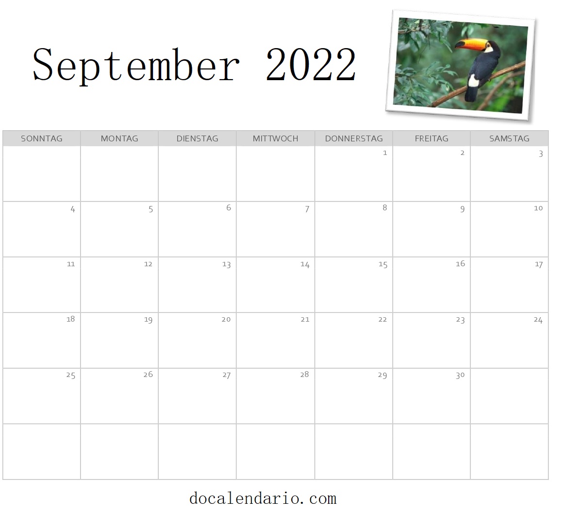 Kalender September 2022 Zum Ausdrucken