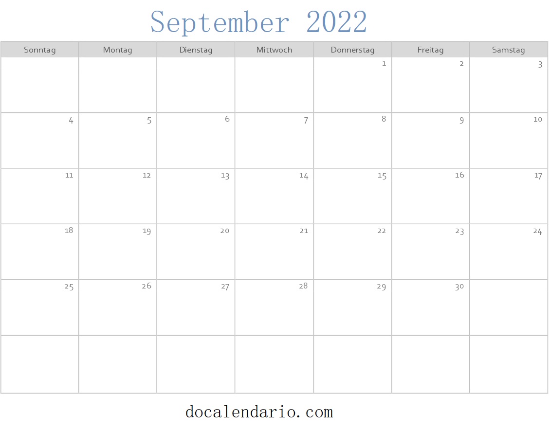 September 2022 Kalender Vorlage