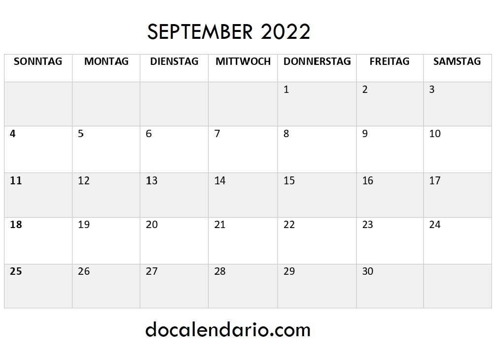 September Kalender 2022